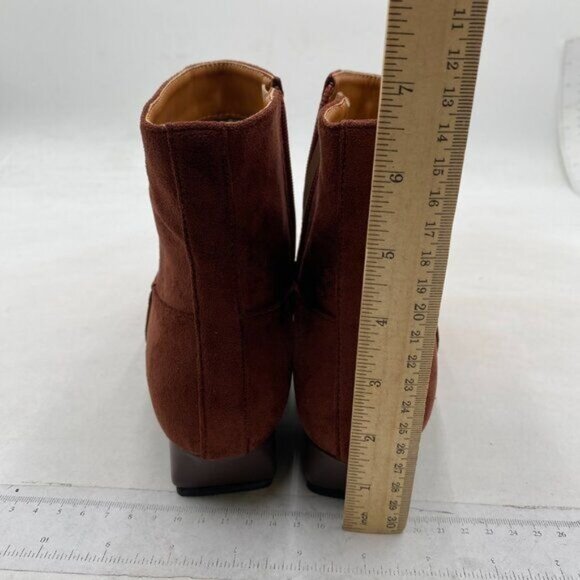 miss left Women's Square Closed Toe Low Chunky Heel Ankle Booties Dark Brown - Picture 5 of 8